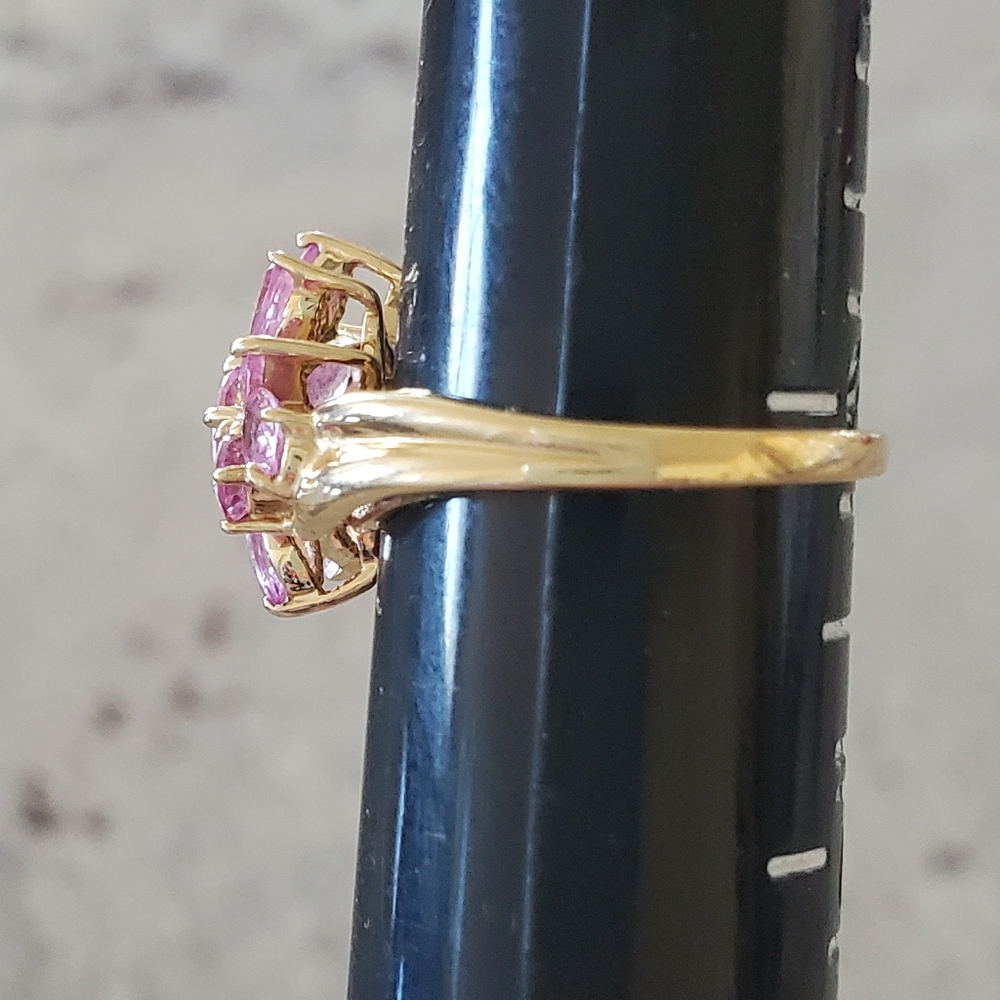 14k  Yellow Gold Pink Sapphire Marquis Cut Cluster Ring Size 6 - Picture 11 of 14